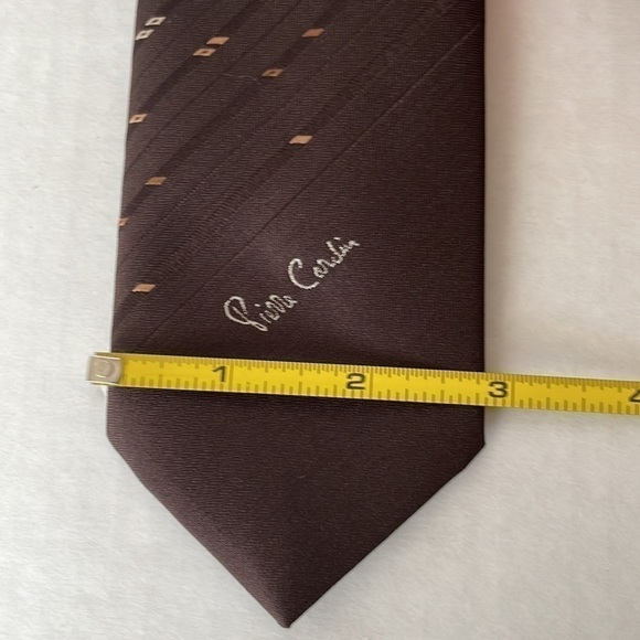 PIERRE Cardin Tie Mens Brown Tan Cream 3" - Picture 3 of 5